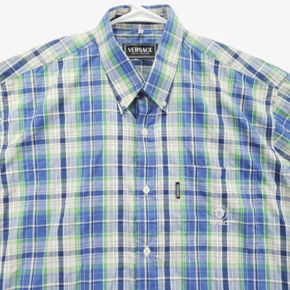 *RARE* Gianni Versace K2000 Plaid Shirt Mens XL Green Blue - Picture 3 of 13